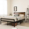 Metal Bed Frame, 4FT6 5FT Heavy Duty Platform Bed with Wooden Headboard amp Underbed Storage, Double King Size Slat Support Mat