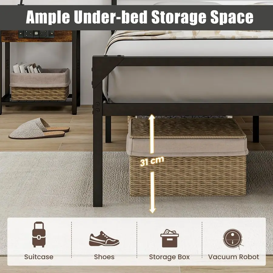 Metal Bed Frame, 4FT6 5FT Heavy Duty Platform Bed with Wooden Headboard amp Underbed Storage, Double King Size Slat Support Mat - Image 6