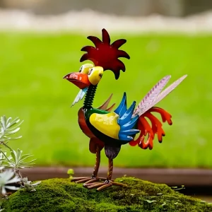 Metal Rooster Outdoor Statue, Multicolour Animal Art Patio Decoration, Tabletop Decorations, Statue Decoration Crafts