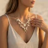 Metal Starfish Imitation Conch Shell Pearl Necklace Bracelet Waist Chain Set For Women Men Sea Star Beach Vacation Jewelry Set