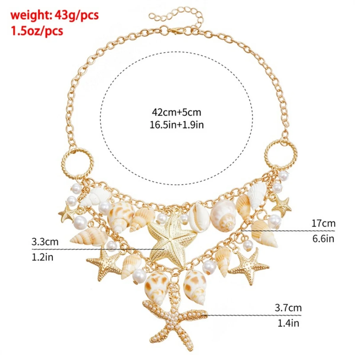 Metal Starfish Imitation Conch Shell Pearl Necklace Bracelet Waist Chain Set For Women Men Sea Star Beach Vacation Jewelry Set - Image 6