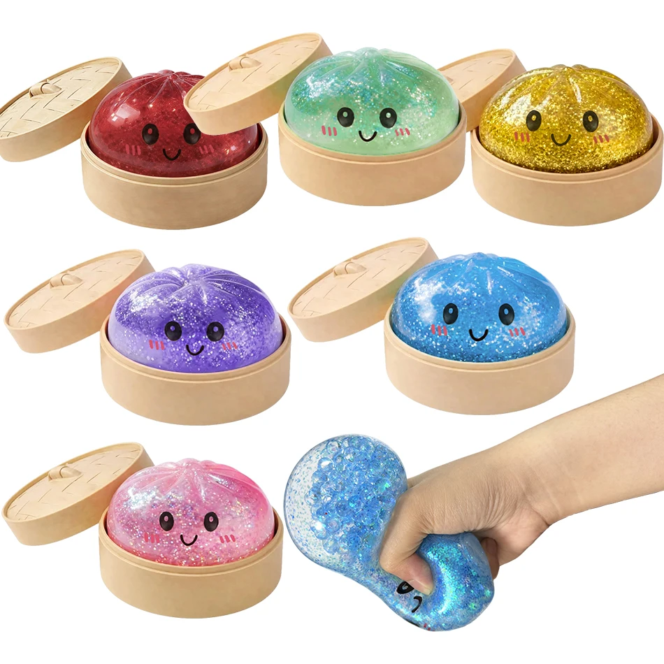 Mini Dumpling Squeeze Toy with Bamboo Steamer, Soft TPR Dough Ball, Realistic Decompression Fidget Toy, Stress Relief Gift - Image 3