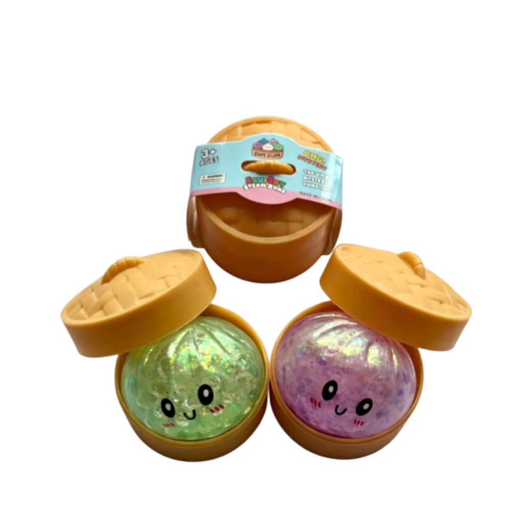 Mini Dumpling Squeeze Toy with Bamboo Steamer, Soft TPR Dough Ball, Realistic Decompression Fidget Toy, Stress Relief Gift