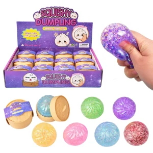 Mini Glitter Dumpling Squishy with Box Dumplings Sensory Squeeze Toy for Stress Relief Random Color
