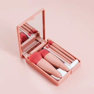 Mini Portable Box 5 Travel Makeup Brushes Complete Set With Small Mirror Eye Shadow Foundation Make-Up Powder Eyebrow Brush