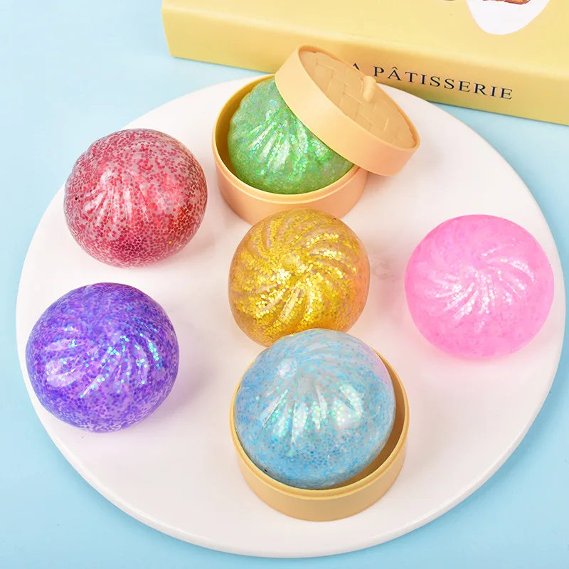 Mini Squishy Dumpling Realistic Bun Sensory Fidget Toys Colored Glitter Steamer Bun Decompression Ball Small Squeezable Toys - Image 2