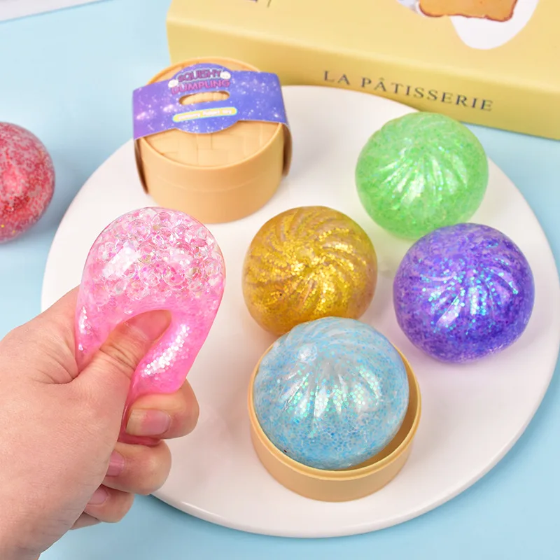 Mini Squishy Dumpling Realistic Bun Sensory Fidget Toys Colored Glitter Steamer Bun Decompression Ball Small Squeezable Toys - Image 4