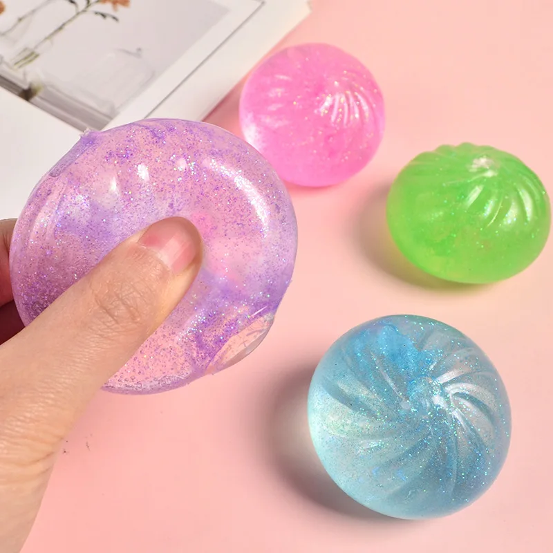 Mini Squishy Dumpling Realistic Bun Sensory Fidget Toys Colored Glitter Steamer Bun Decompression Ball Small Squeezable Toys - Image 3
