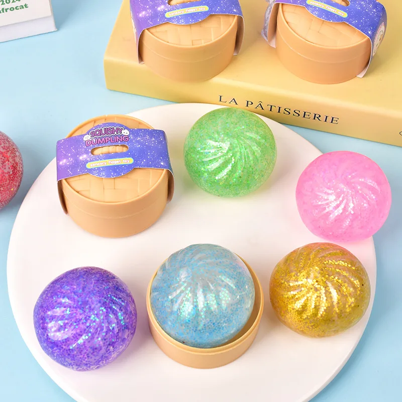 Mini Squishy Dumpling Realistic Bun Sensory Fidget Toys Colored Glitter Steamer Bun Decompression Ball Small Squeezable Toys - Image 5