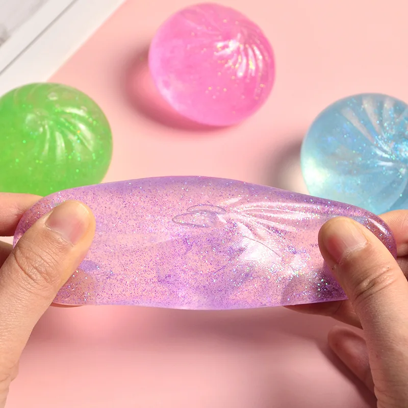 Mini Squishy Dumpling Realistic Bun Sensory Fidget Toys Colored Glitter Steamer Bun Decompression Ball Small Squeezable Toys - Image 6