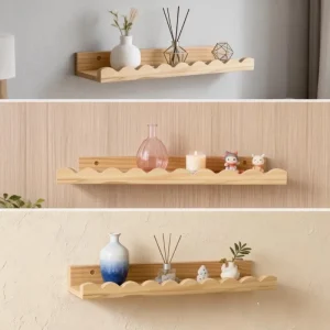 Modern Bohemian Floating Shelf - Pine Wood Wall-Mounted Shelf Unit, Space-Saving Suitable for Storage & Décor in Bedroom, Office