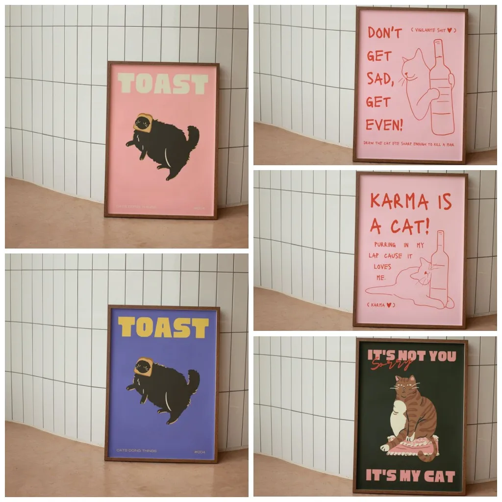 Modern Pop Black Cat Wall Art Print Funny Animal Poster Cute Kitten Illustration With Quotes Canvas Painting Gift Home Decor - Image 2