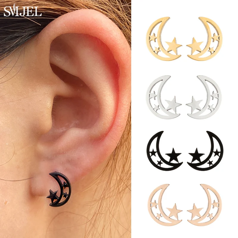 Multiple Stainless Steel Star Moon Earrings for Women Girls Minimalist Moon Sun Earings Piercing Jewelry Celestial Birthday Gift - Image 6