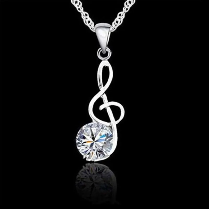 Musical Notes Jewelry Sets 925 Sterling Silver Cubic Zirconia Symbols Pendant Necklaces Hoop Earrings Sets For Women - Image 2
