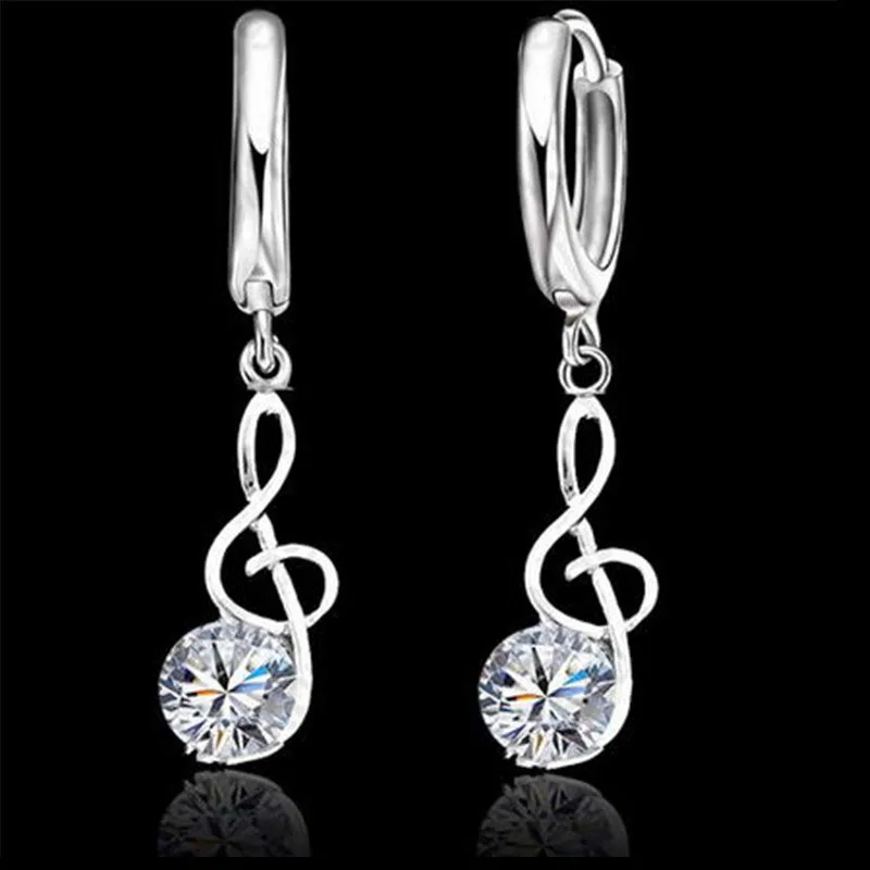 Musical Notes Jewelry Sets 925 Sterling Silver Cubic Zirconia Symbols Pendant Necklaces Hoop Earrings Sets For Women - Image 3