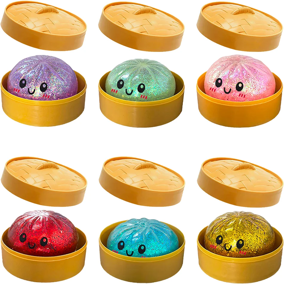 Colorful 6 Styles Glitter Dumpling Glitter Dumpling Squishy with Box Dumplings Sensory Squeeze Toy for Stress Relief Toys - Image 2
