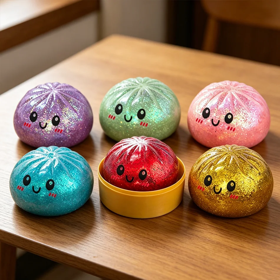 New 1-12pcs Glitter Dumpling Glitter Dumpling Squishy with Box Dumplings Sensory Squeeze Toy for Stress Relief Toys