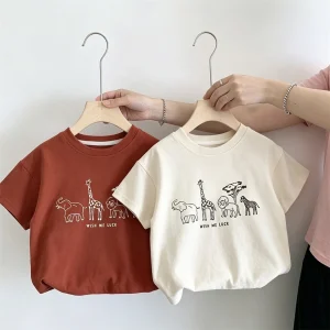 New Cartoon Printed TShirt For Baby Boys Girls Simple All-match Short Sleeve 2026 Summer Clothes Toddler Casual Lovely Tees
