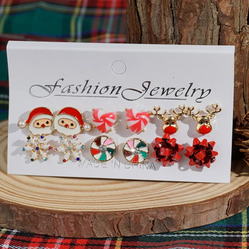 New Christmas Snowflake Santa Tree Deer Bell Gloves Snowflake Earrings Ladies Party Holiday New Year Jewelry Accessories - Image 3