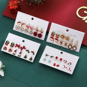 New Christmas Snowflake Santa Tree Deer Bell Gloves Snowflake Earrings Ladies Party Holiday New Year Jewelry Accessories