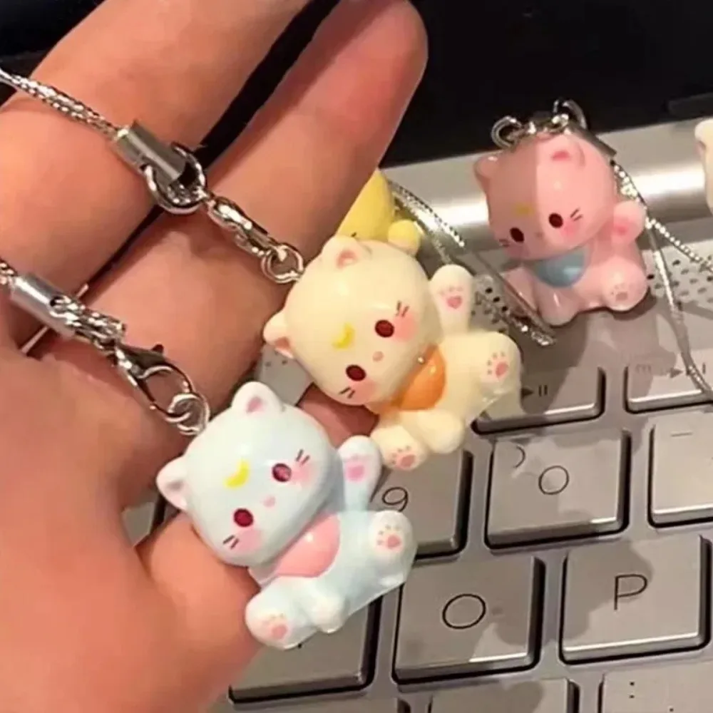 New Fashion Cartoon Small Cat Cute Keychain Phone Chain Resin Keyring Bag Pendant Couple Key Chains Gifts Women for Jewelry - Image 3