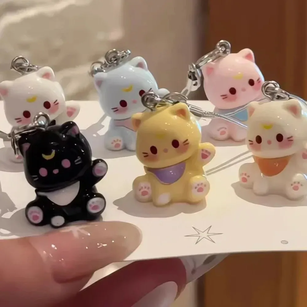 New Fashion Cartoon Small Cat Cute Keychain Phone Chain Resin Keyring Bag Pendant Couple Key Chains Gifts Women for Jewelry - Image 2