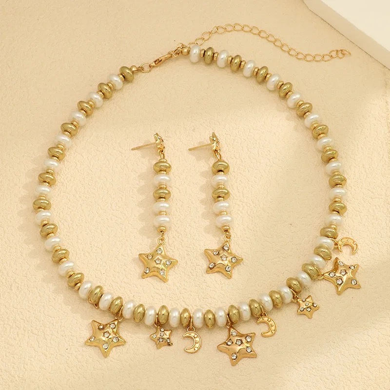 New French original fashion necklace earring set with elegant and niche design moon star earrings high end accessories earrings - Image 2