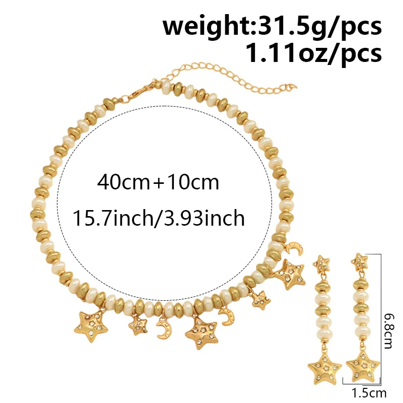 New French original fashion necklace earring set with elegant and niche design moon star earrings high end accessories earrings - Image 6