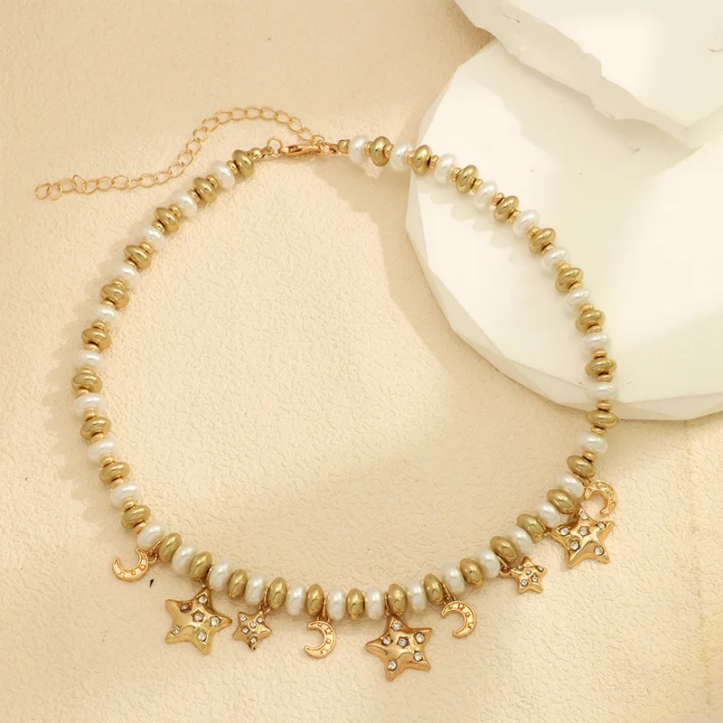 New French original fashion necklace earring set with elegant and niche design moon star earrings high end accessories earrings - Image 3