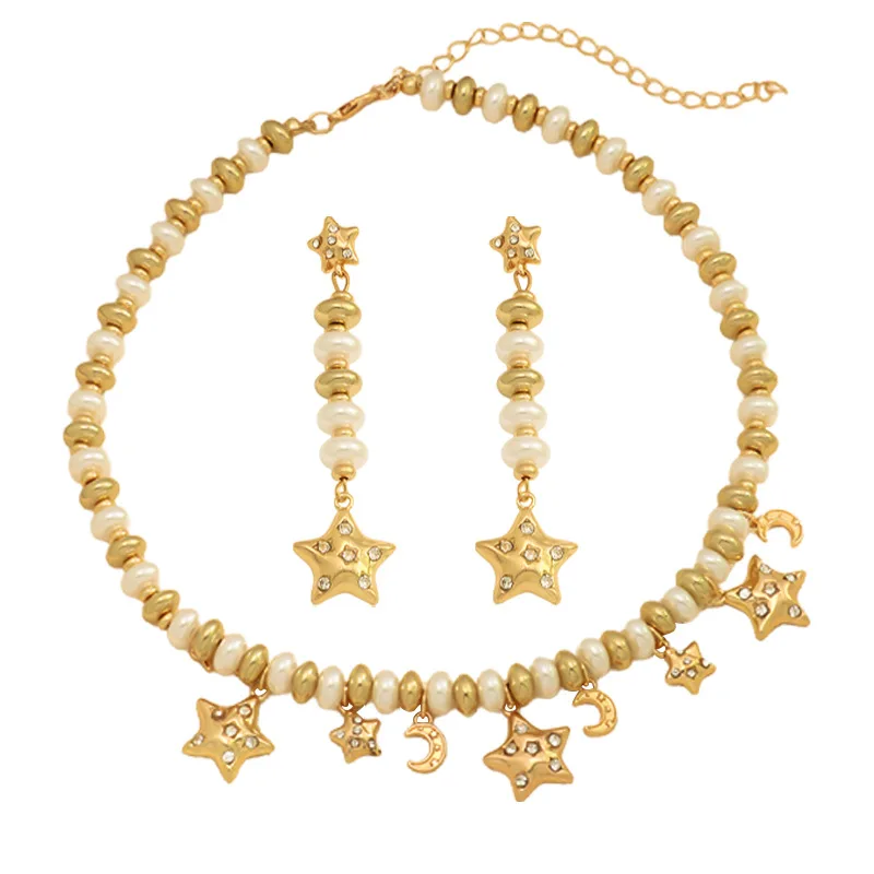 New French original fashion necklace earring set with elegant and niche design moon star earrings high end accessories earrings - Image 5