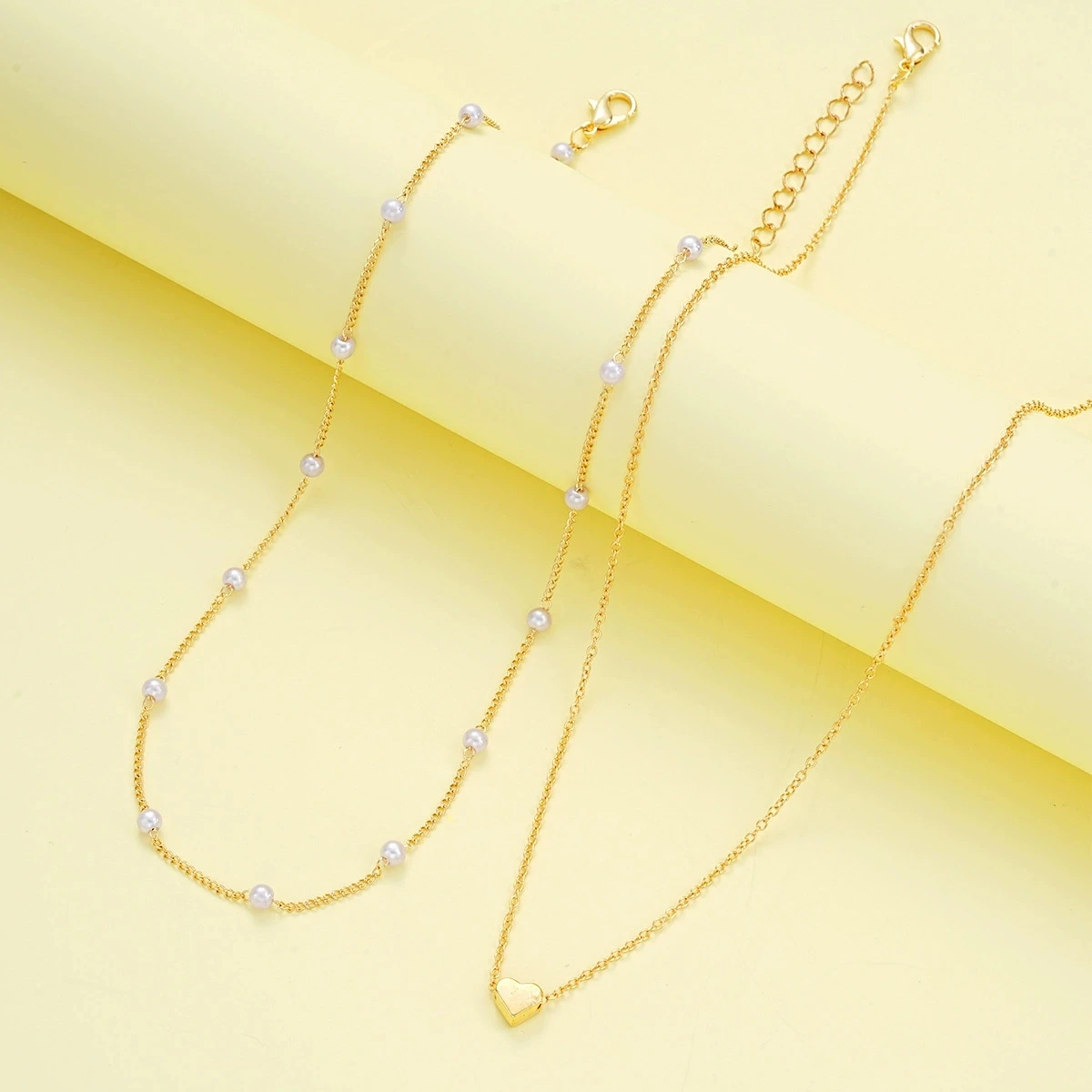 New Imitation Pearl Heart Jewelry Set For Women Fashion Gold Silver Color Round Beads Necklace Bracelet Daily Wear Accessories - Image 4