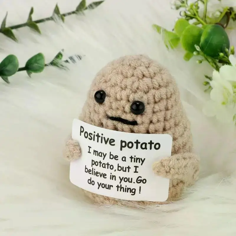 New Positive Energy Potato Hug Pocket Mini Handmade Plush Wool Knitting Doll with Card Funny Christams Gift Home Room Decoration - Image 4