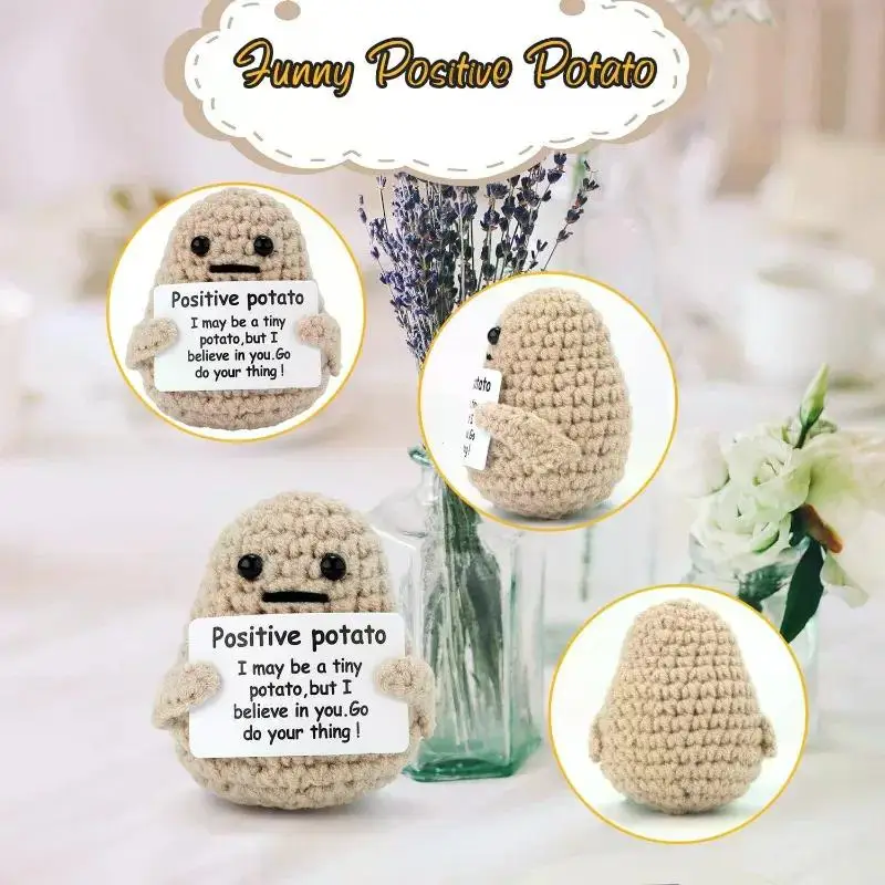 New Positive Energy Potato Hug Pocket Mini Handmade Plush Wool Knitting Doll with Card Funny Christams Gift Home Room Decoration - Image 5