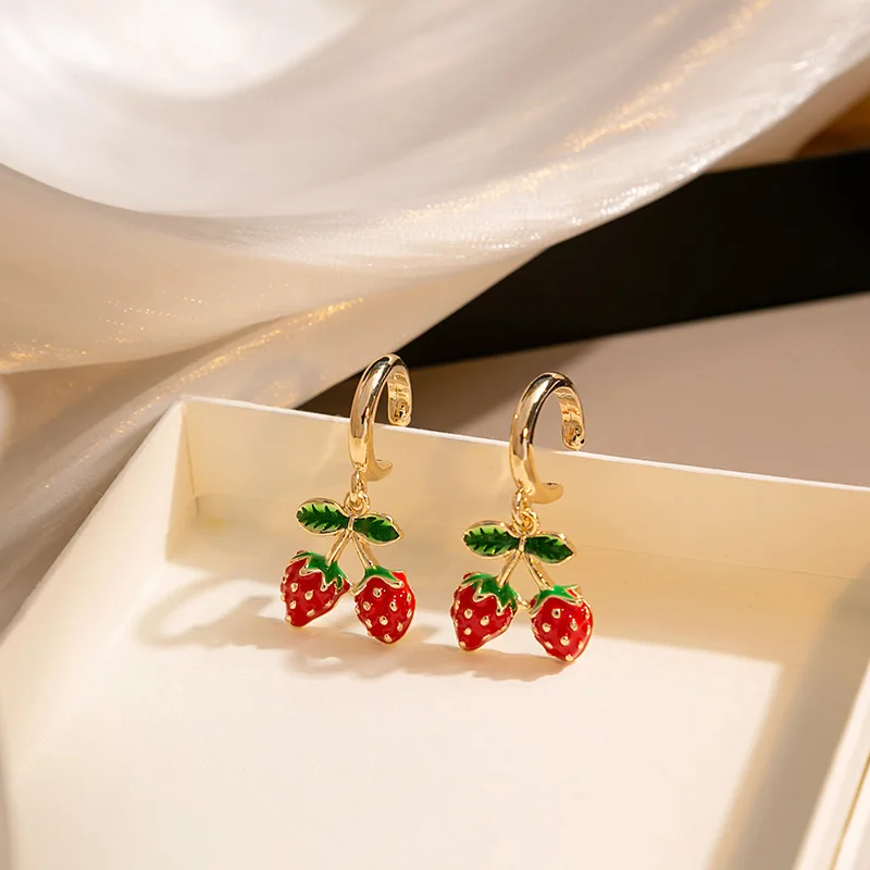 New Red Strawberry Cherry Dangle Earrings For Women 3D Simulated Fruit Lemon Cherry Watermelon Earring Party Jewelry Gifts - Image 2