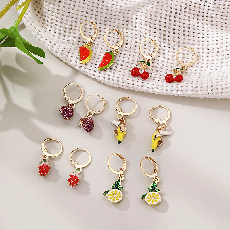 New Red Strawberry Cherry Dangle Earrings For Women 3D Simulated Fruit Lemon Cherry Watermelon Earring Party Jewelry Gifts - Image 4