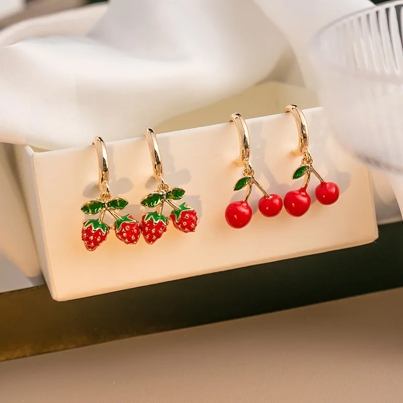 New Red Strawberry Cherry Dangle Earrings For Women 3D Simulated Fruit Lemon Cherry Watermelon Earring Party Jewelry Gifts