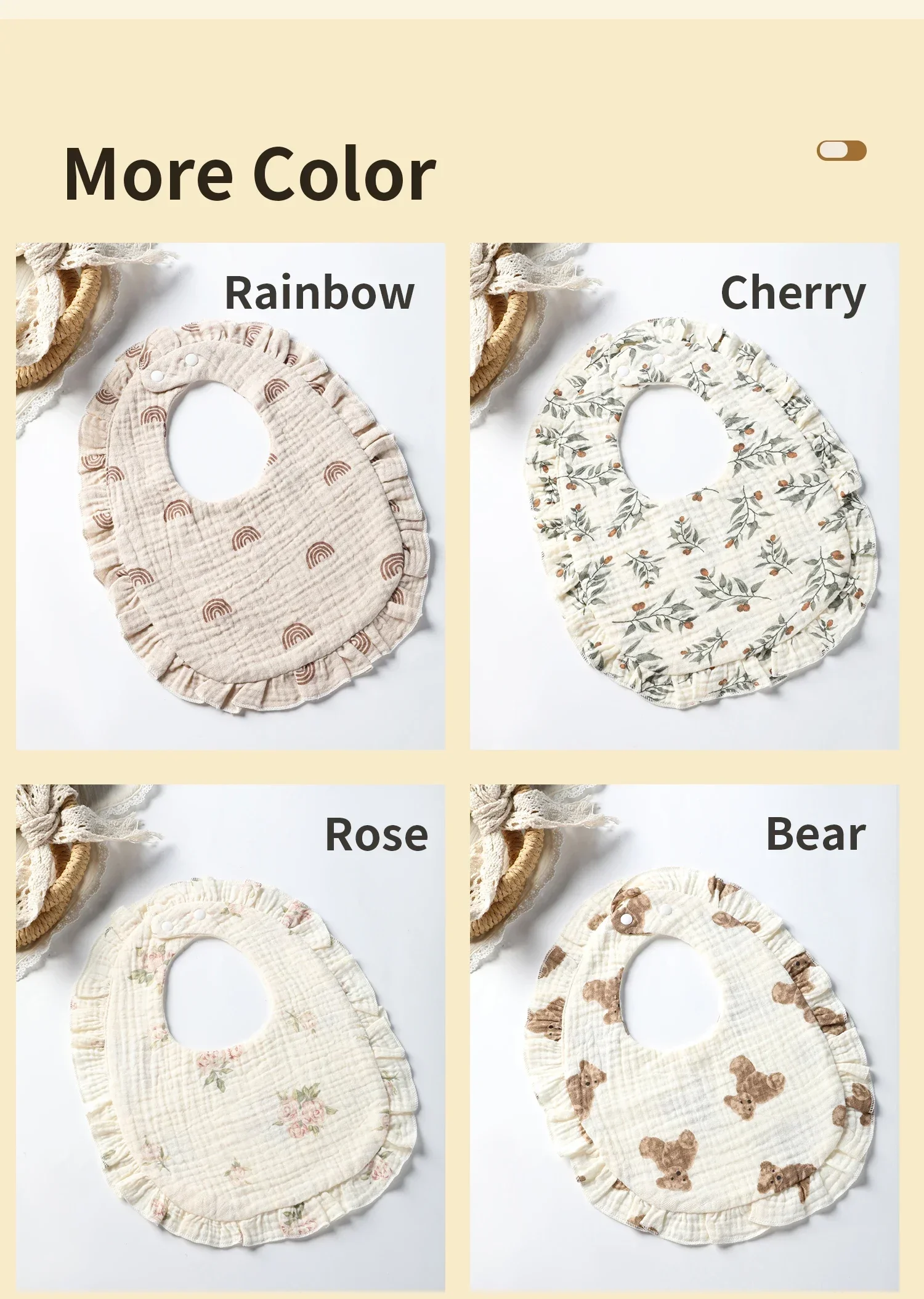 New Ruffled Edge Muslin Cotton Baby lace Bibs Hair Bows Girls Headbands Flower Print Saliva Towel Feeding Burp Cloths Scarf - Image 3