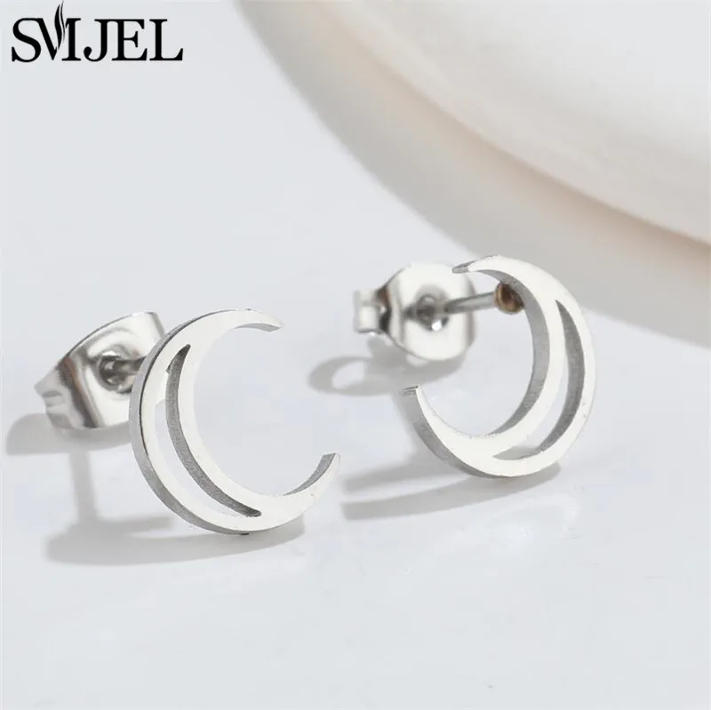 New Stainless Steel Geometric Stud Earrings for Women Girls Fashion Star Moon Skull Earring Lock Cloud Lightning Studs Jewelry - Image 3