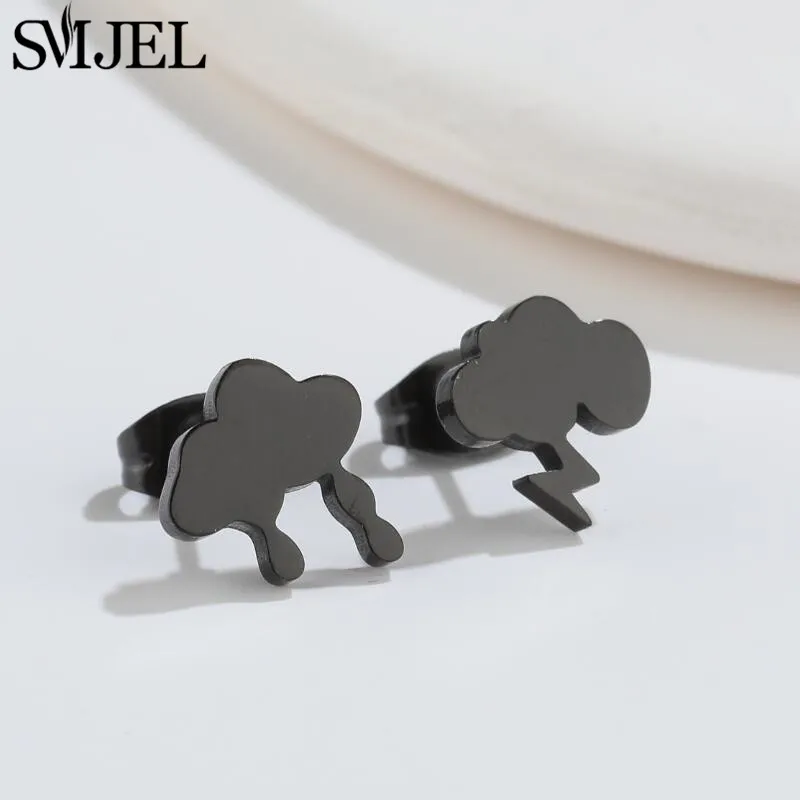 New Stainless Steel Geometric Stud Earrings for Women Girls Fashion Star Moon Skull Earring Lock Cloud Lightning Studs Jewelry - Image 4