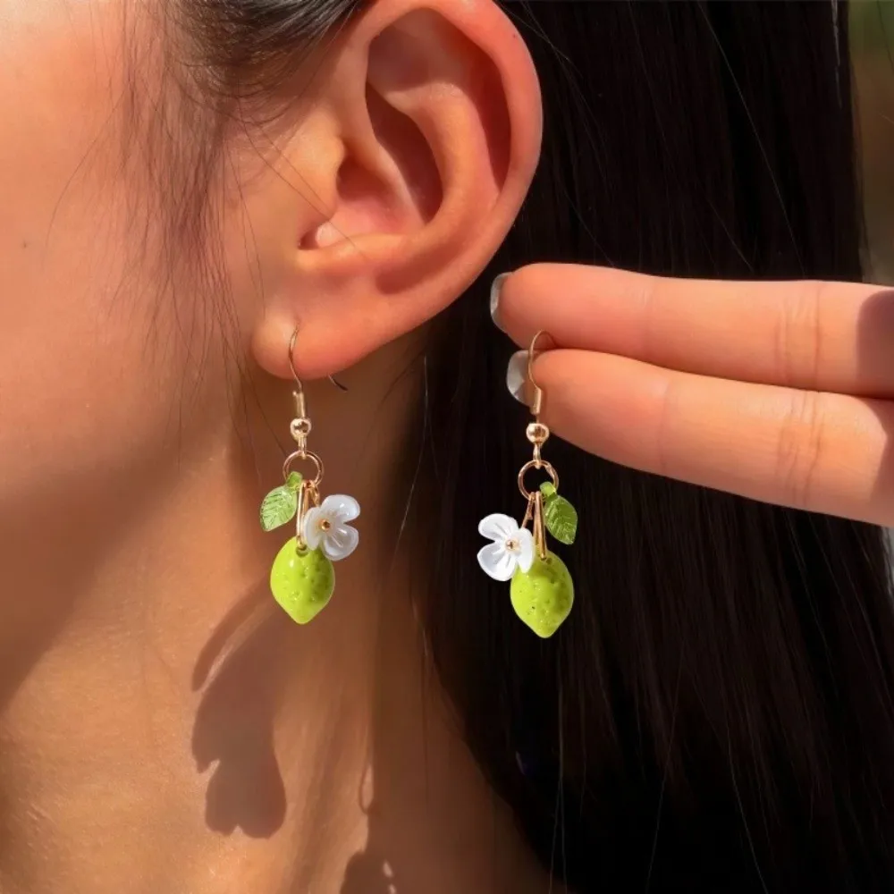 New Sweet Lemon Shaped Necklace Acrylic Cute Dangle Earrings Flower Trendy Fruit Hooks Earring Party - Image 2