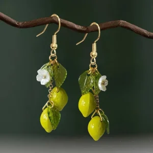 New Sweet Lemon Shaped Necklace Acrylic Cute Dangle Earrings Flower Trendy Fruit Hooks Earring Party