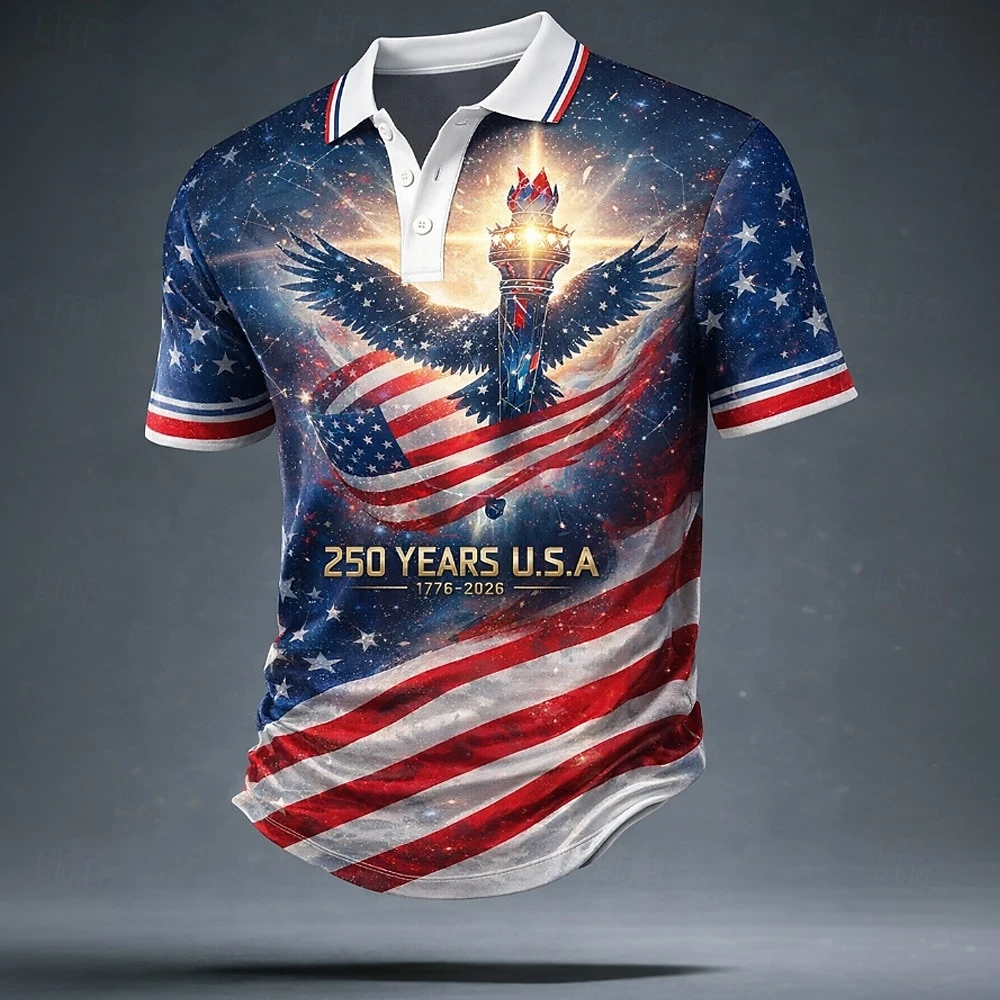 New US America 250 Year Anniversary Veterans Day Men's American Flag Polo Shirts Short Sleeve Polo Shirts Athleisure Daily Wear - Image 2