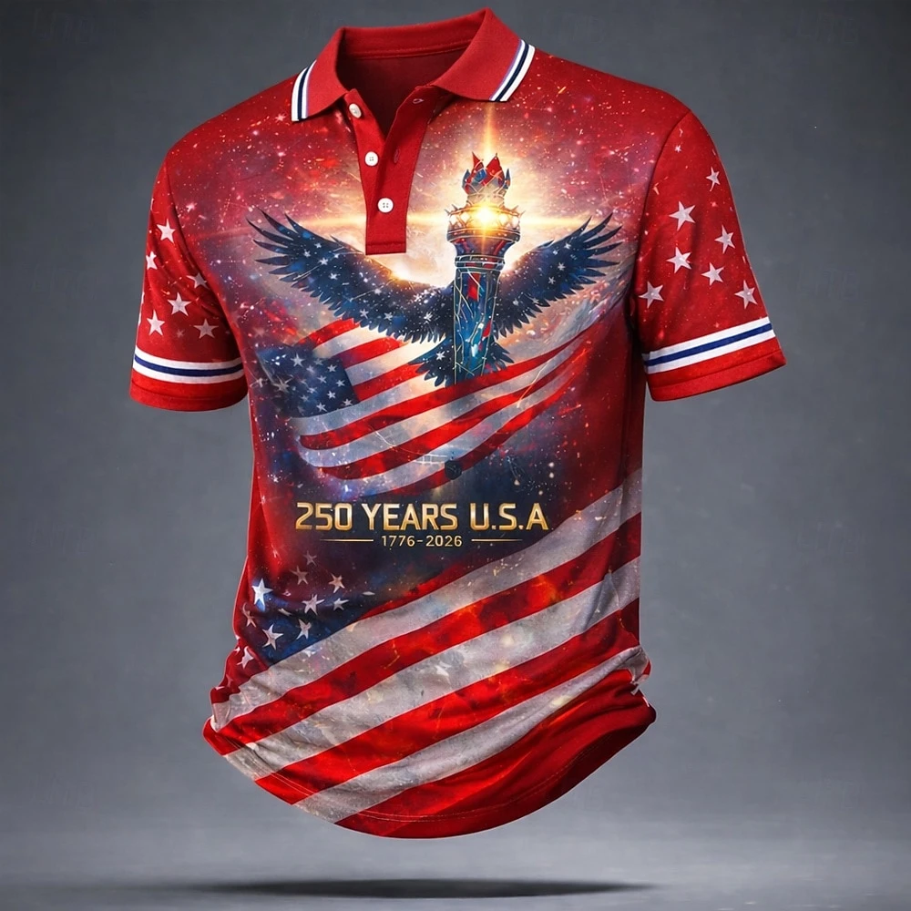 New US America 250 Year Anniversary Veterans Day Men's American Flag Polo Shirts Short Sleeve Polo Shirts Athleisure Daily Wear - Image 4