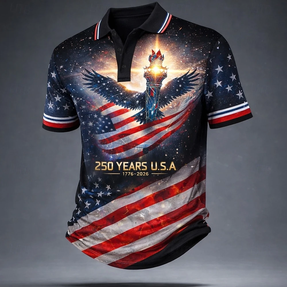 New US America 250 Year Anniversary Veterans Day Men's American Flag Polo Shirts Short Sleeve Polo Shirts Athleisure Daily Wear - Image 3
