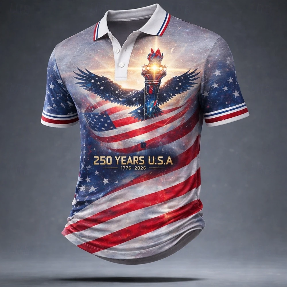 New US America 250 Year Anniversary Veterans Day Men's American Flag Polo Shirts Short Sleeve Polo Shirts Athleisure Daily Wear