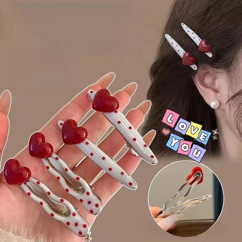New Vintage Korean Red Polka Dot Hair Clip for Women Girls Sweet Cute Duckbill Clips Side Hairbands Hair Accessories 6cm Заколка - Image 2