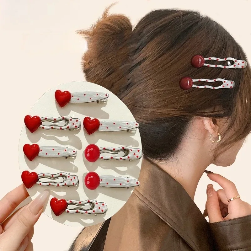 New Vintage Korean Red Polka Dot Hair Clip for Women Girls Sweet Cute Duckbill Clips Side Hairbands Hair Accessories 6cm Заколка - Image 4