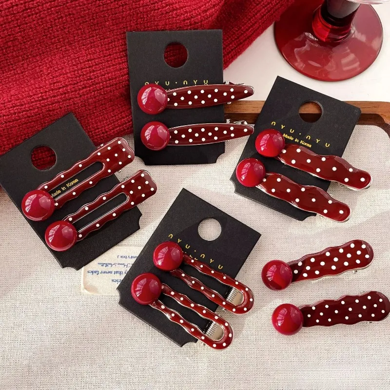 New Vintage Korean Red Polka Dot Hair Clip for Women Girls Sweet Cute Duckbill Clips Side Hairbands Hair Accessories 6cm Заколка - Image 3