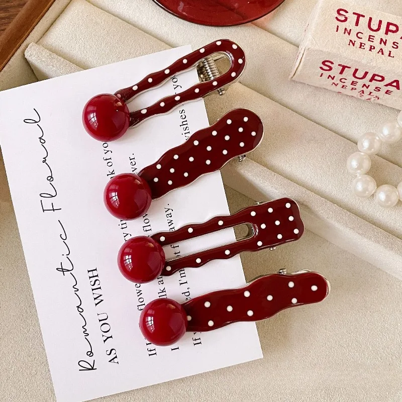New Vintage Korean Red Polka Dot Hair Clip for Women Girls Sweet Cute Duckbill Clips Side Hairbands Hair Accessories 6cm Заколка - Image 5