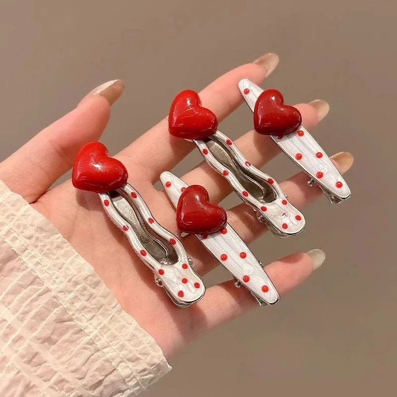 New Vintage Korean Red Polka Dot Hair Clip for Women Girls Sweet Cute Duckbill Clips Side Hairbands Hair Accessories 6cm Заколка - Image 6